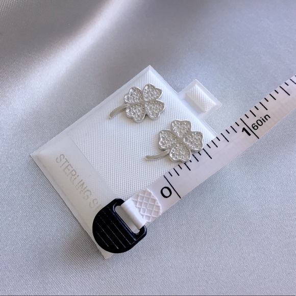 Sale $12 Firm! .925 Sterling 4 Leaf Clover Micro Pave Earrings - Picture 9 of 12